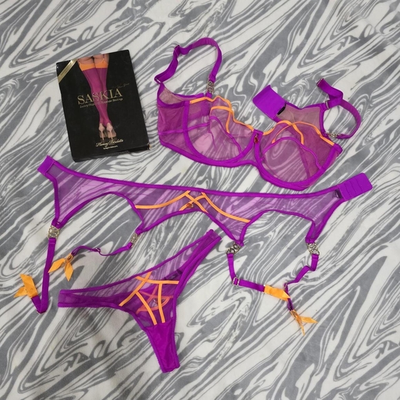 Honey Birdette Saskia purple and set with thigh highs. - Picture 2 of 7